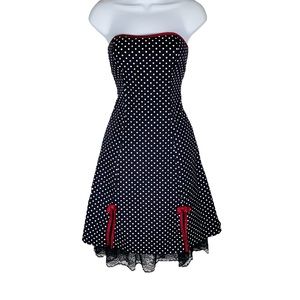 A. Byer Vintage baby doll pin up strapless black and white polka dot dress